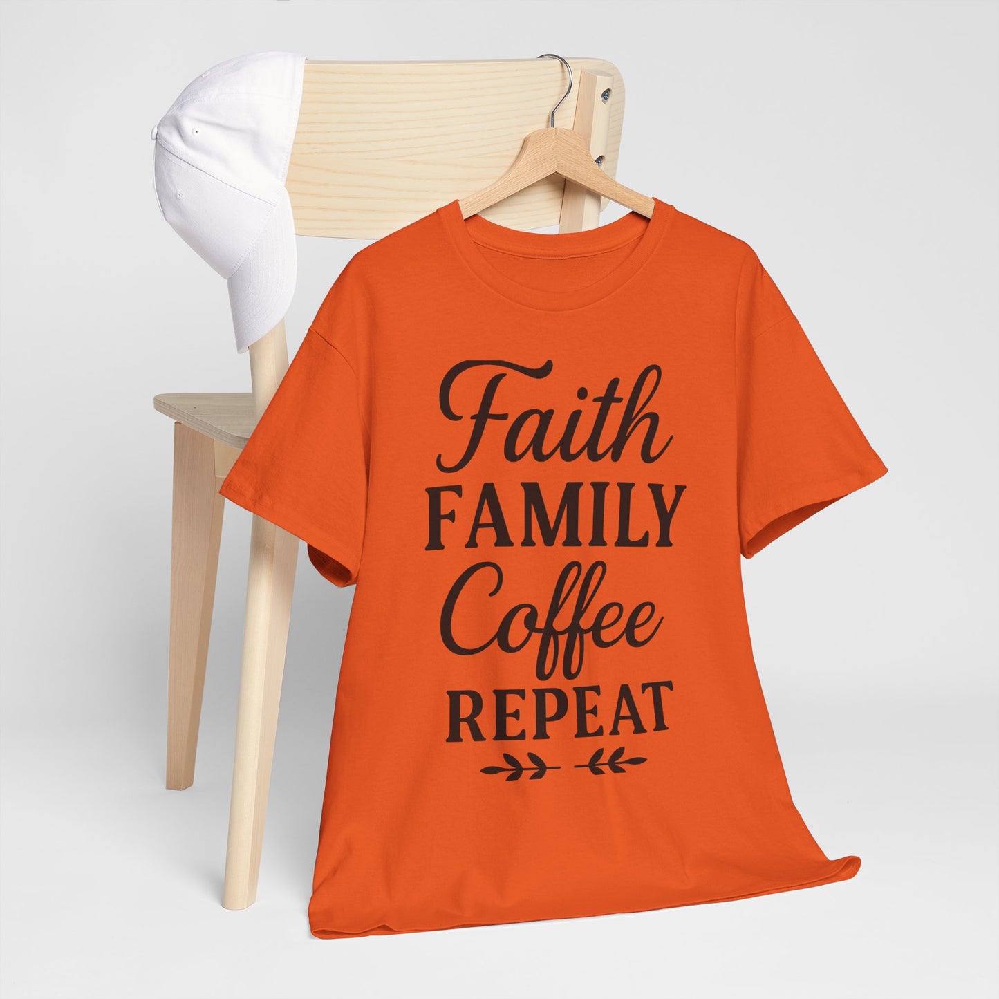 Faith Family Coffee Repeat Unisex Heavy Cotton Tee – Christian Lifestyle Shirt for Everyday Inspiration