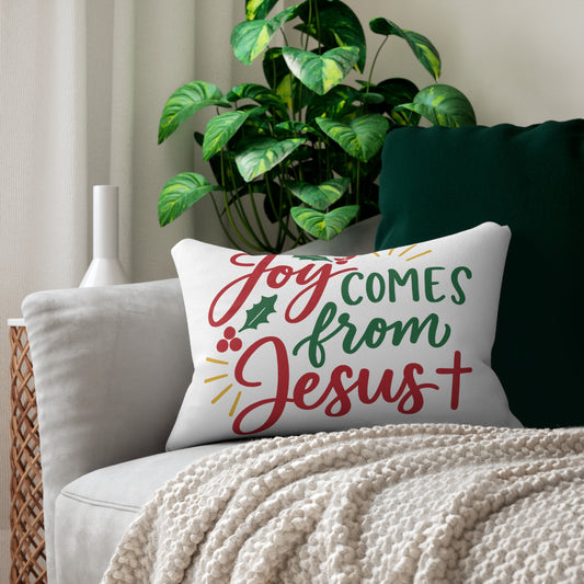 Joy Comes from Jesus – Christian Christmas Lumbar Pillow for Faith-Inspired Holiday Decor