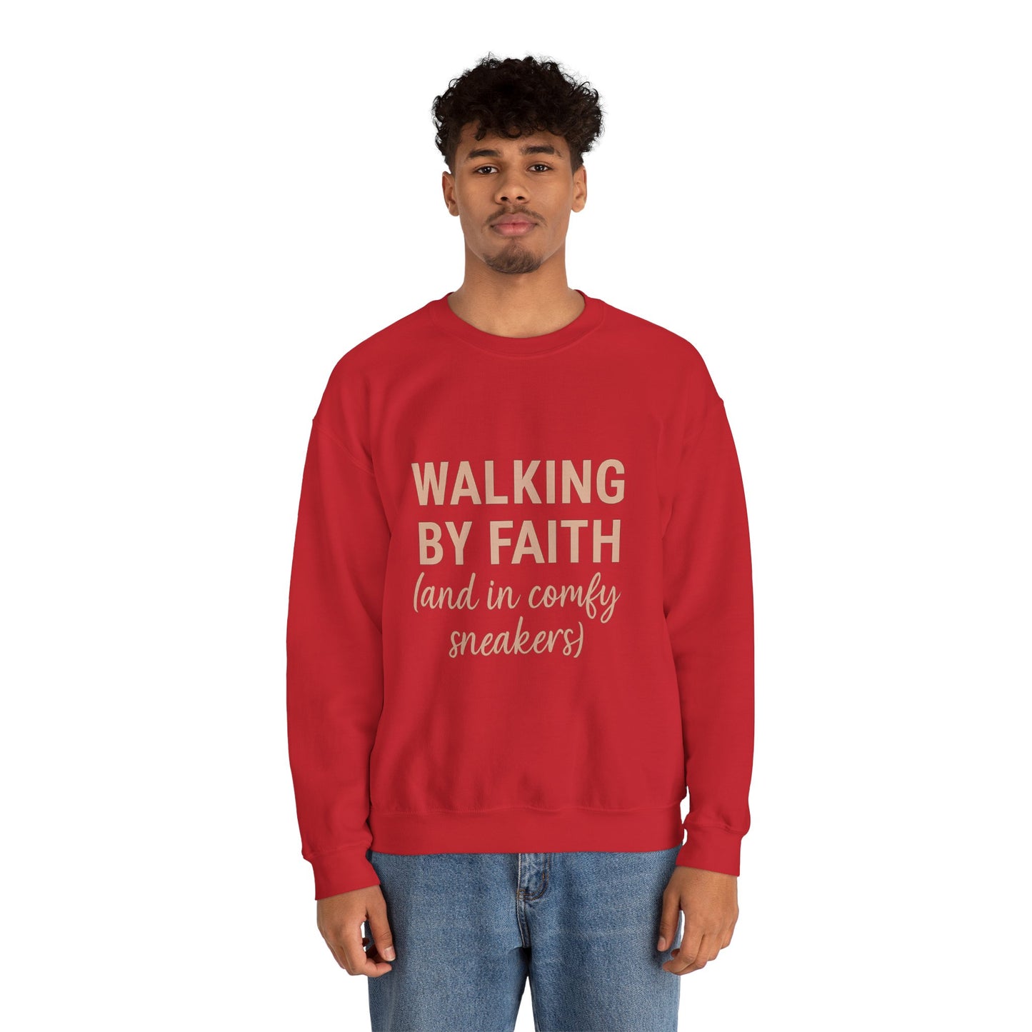 “Walking by Faith (and in Comfy Sneakers) Unisex Christian Sweatshirt”