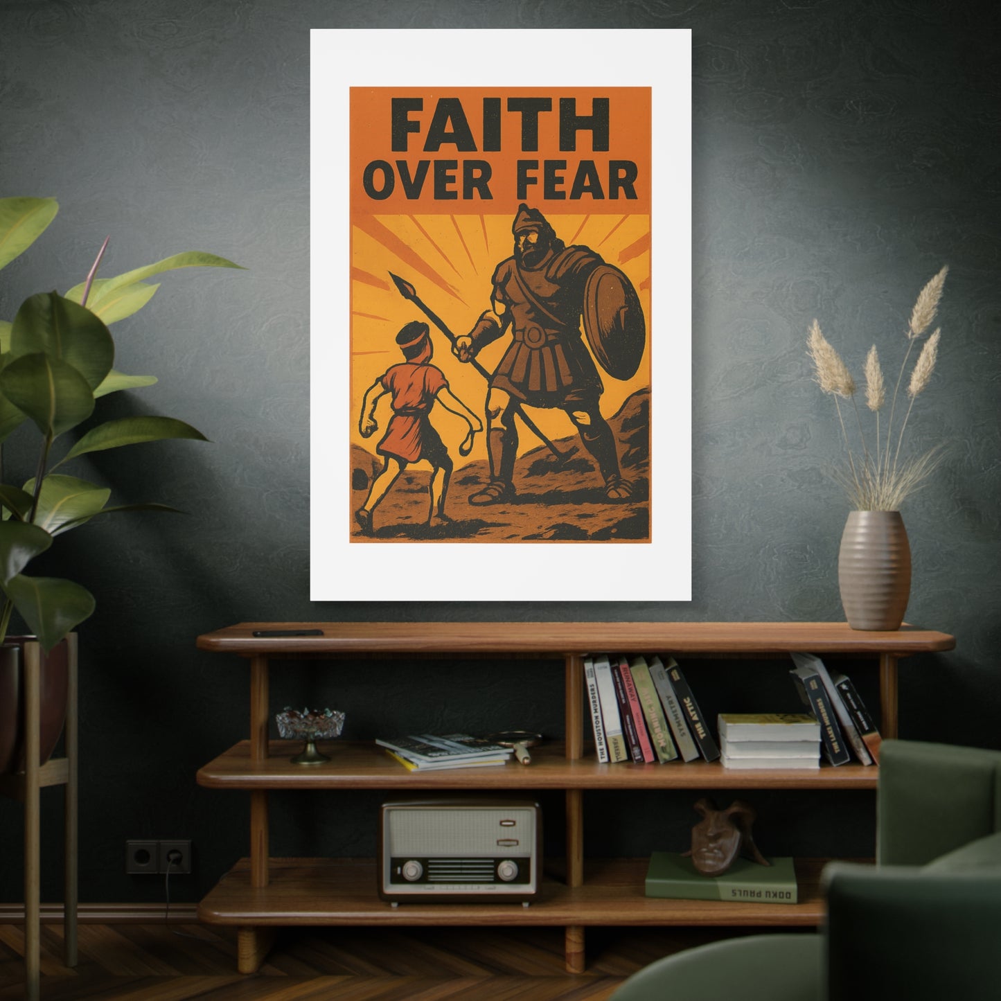 David and Goliath Wall Art | Faith Over Fear Christian Poster.