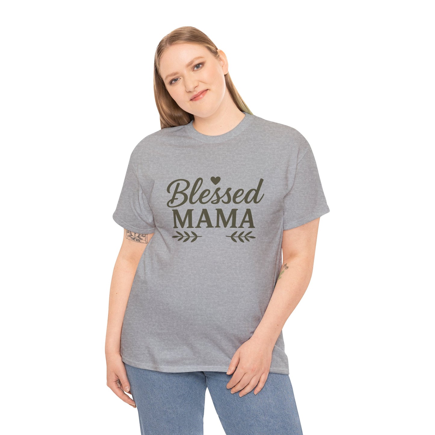 Blessed Mama Heavy Cotton Tee – Christian Faith Shirt for Moms | Soft & Stylish Everyday Wear