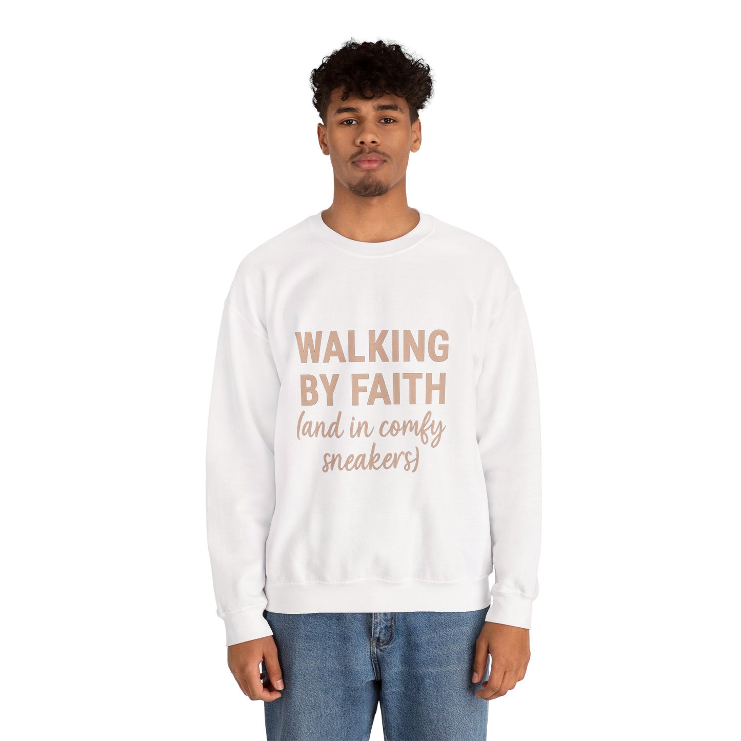 “Walking by Faith (and in Comfy Sneakers) Unisex Christian Sweatshirt”