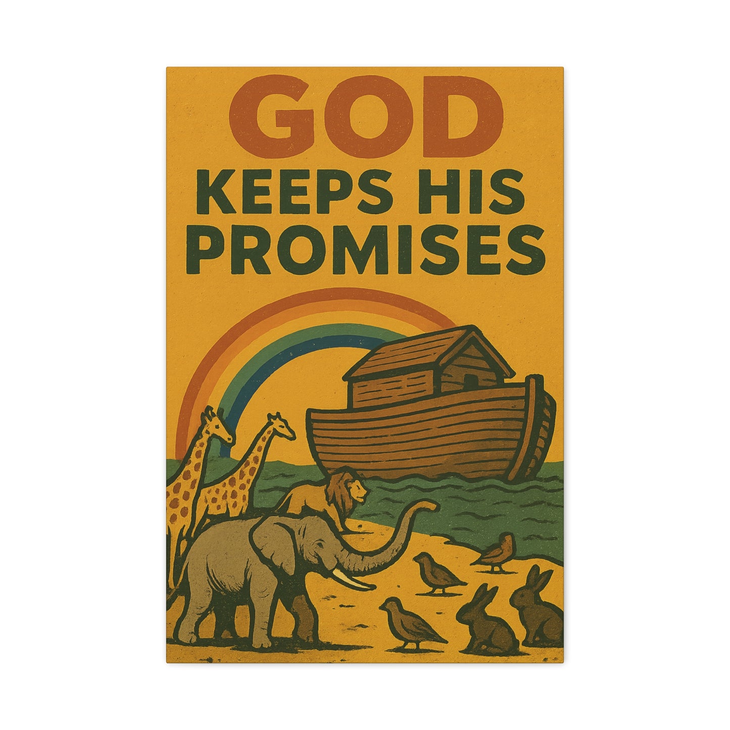 Noah’s Ark Wall Art | God Keeps His Promises Christian Poster – Rainbow Faith Illustration.