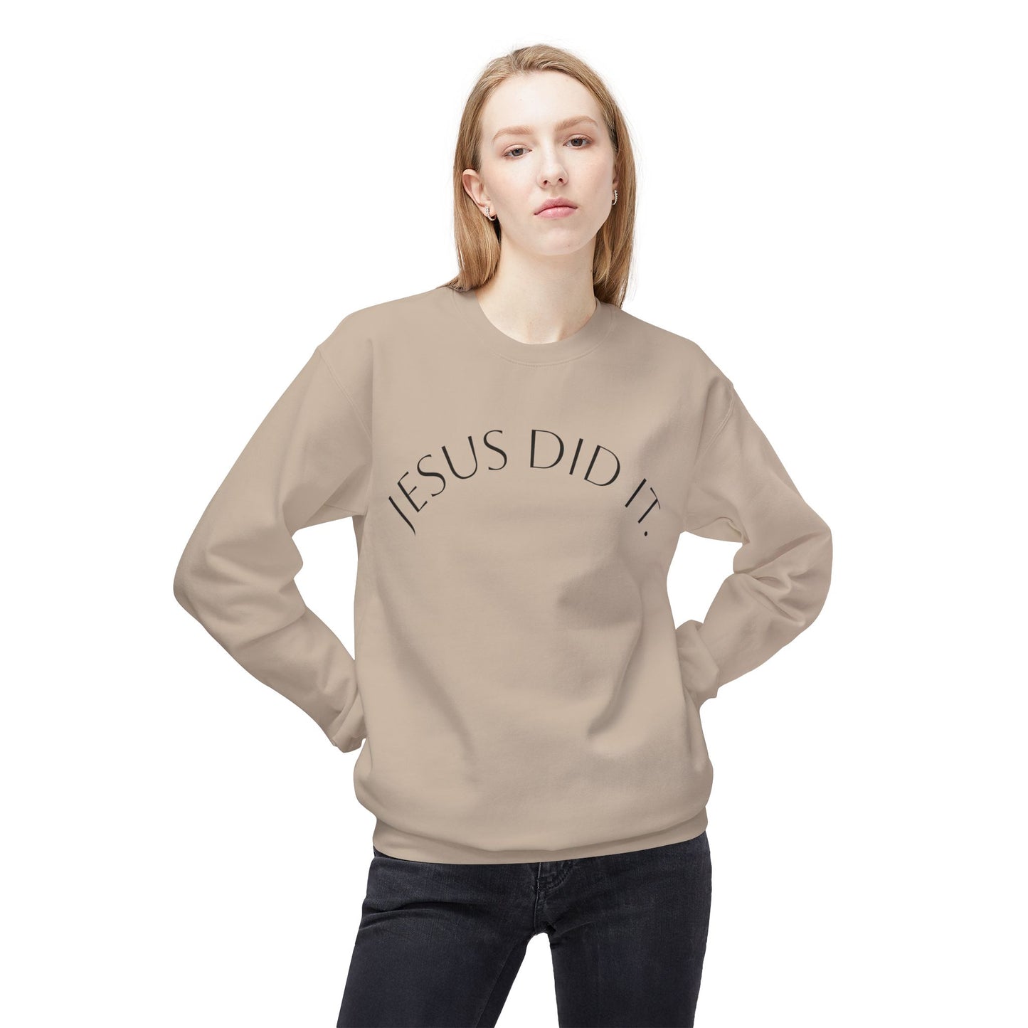 Inspirational Fleece Sweatshirt - Jesus Did It - Cozy, Unisex Crewneck, Perfect for Faith, Holidays, Gifts, Everyday Wear