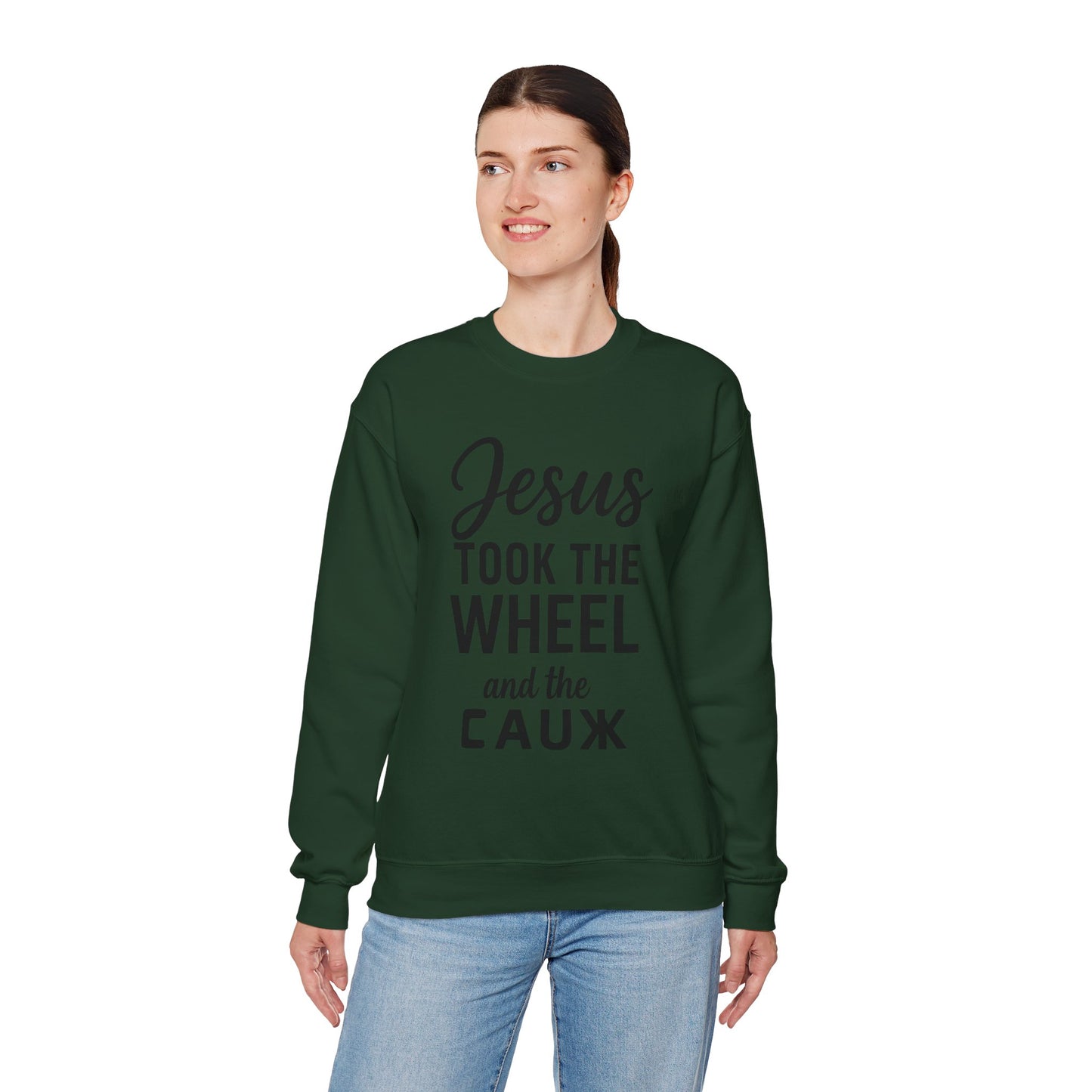 Jesus Took the Wheel and the Aux Unisex Christian Sweatshirt | Faith-Inspired Humor