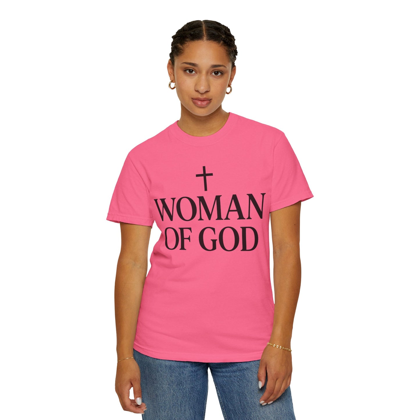 Garment-Dyed T-Shirt with 'Woman of God' Design, Christian Apparel, Casual Wear, Inspirational Gift, Faith-Based Clothing, Summer Style