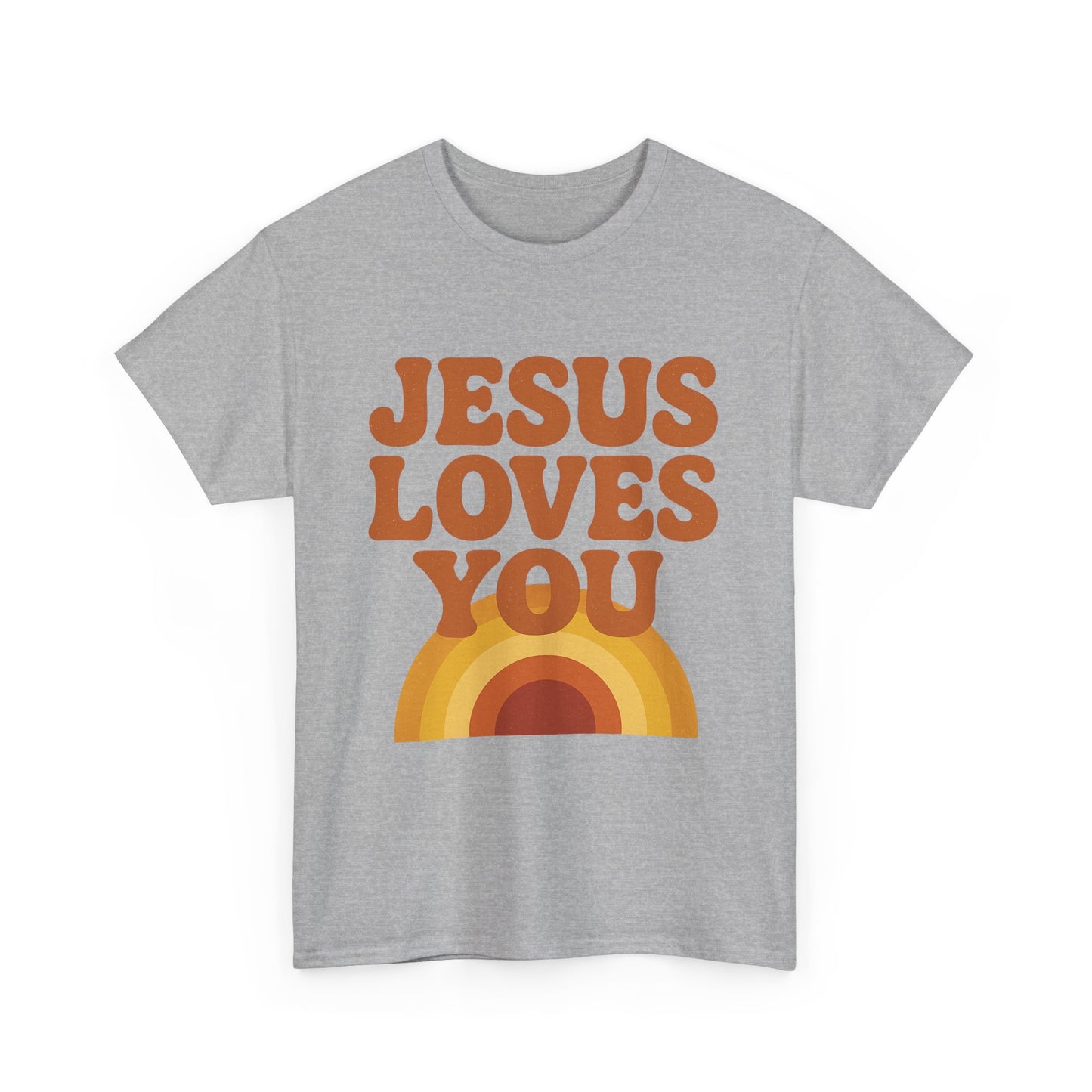 Jesus Loves You Rainbow Unisex Heavy Cotton Tee, Christian T-Shirt, Gift for Believers, Faith Apparel, Casual Wear, Spiritual Top