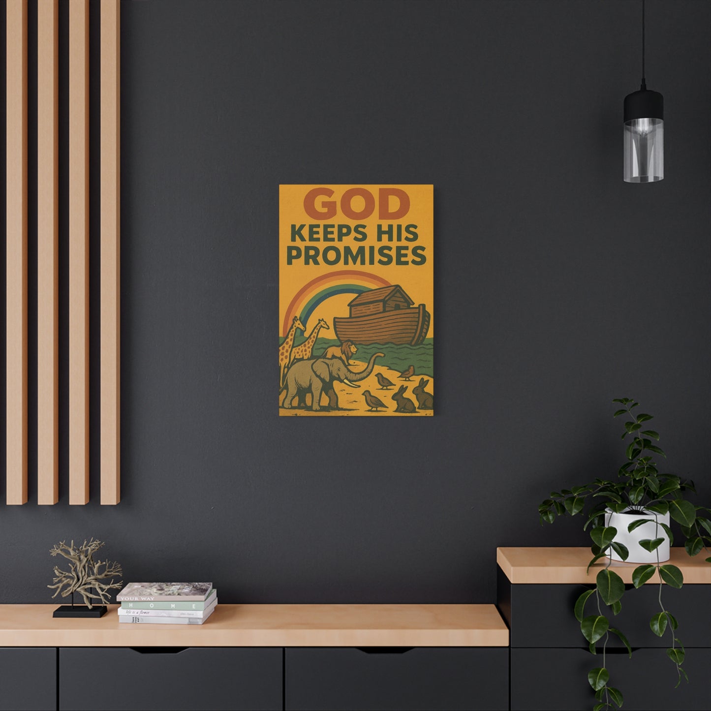 Noah’s Ark Wall Art | God Keeps His Promises Christian Poster – Rainbow Faith Illustration.