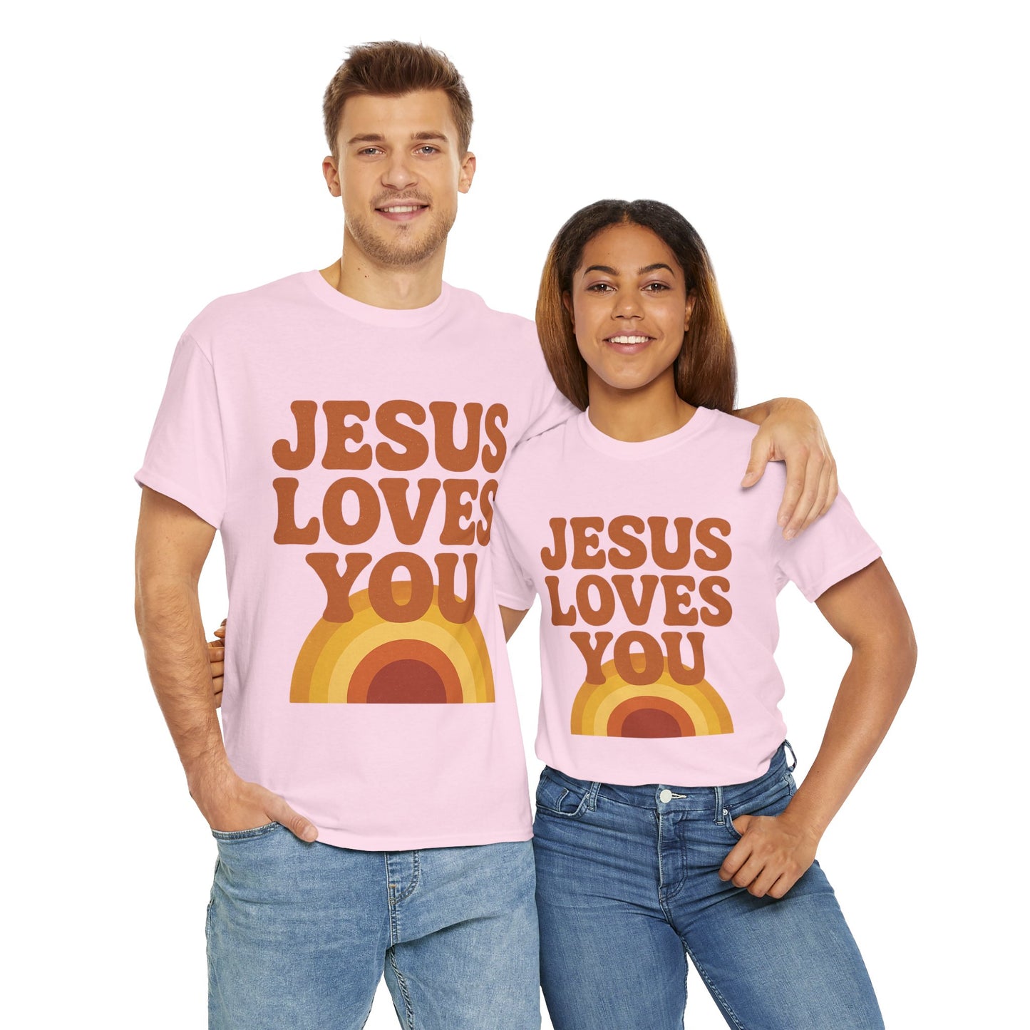 Jesus Loves You Rainbow Unisex Heavy Cotton Tee, Christian T-Shirt, Gift for Believers, Faith Apparel, Casual Wear, Spiritual Top