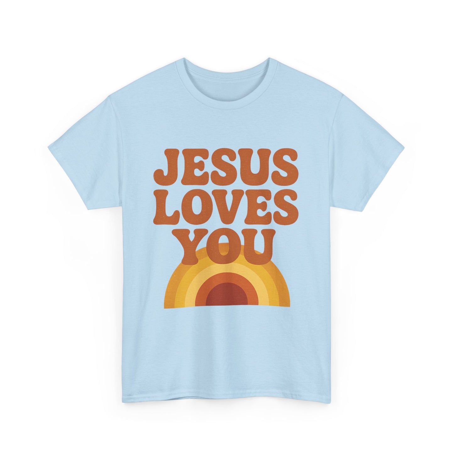 Jesus Loves You Rainbow Unisex Heavy Cotton Tee, Christian T-Shirt, Gift for Believers, Faith Apparel, Casual Wear, Spiritual Top