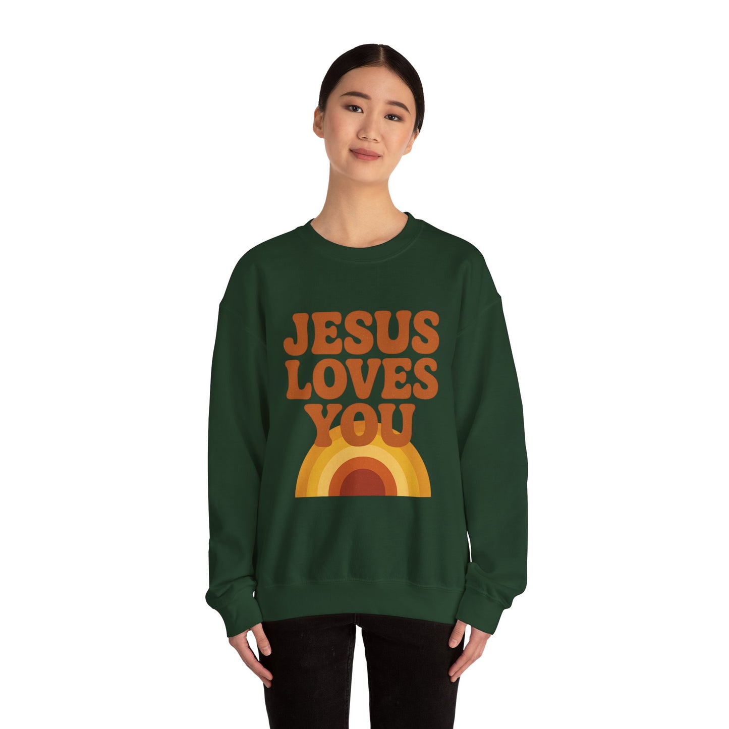 Retro Jesus Loves You Sweatshirt, Cozy Christian Apparel, Unisex Crewneck, Faith-Based Gift, Perfect for Church Events, Casual Wear