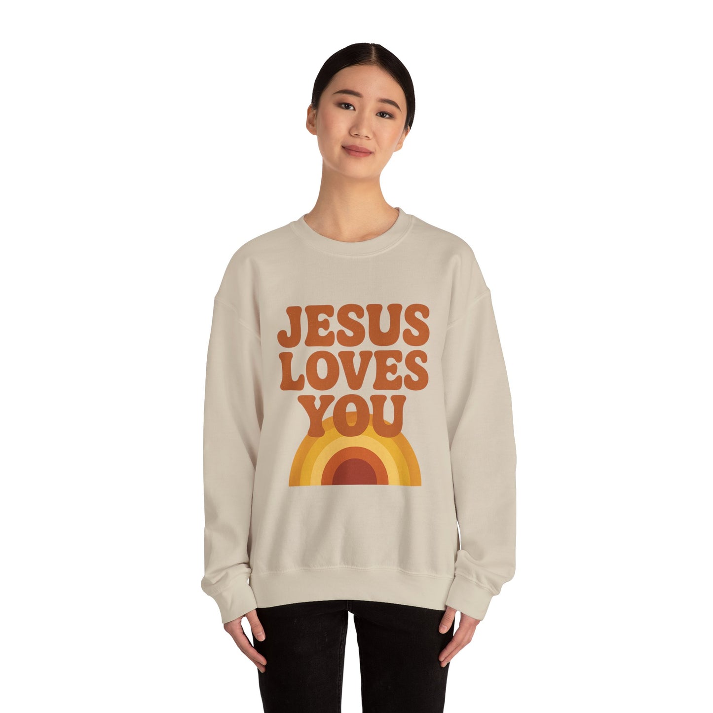Retro Jesus Loves You Sweatshirt, Cozy Christian Apparel, Unisex Crewneck, Faith-Based Gift, Perfect for Church Events, Casual Wear