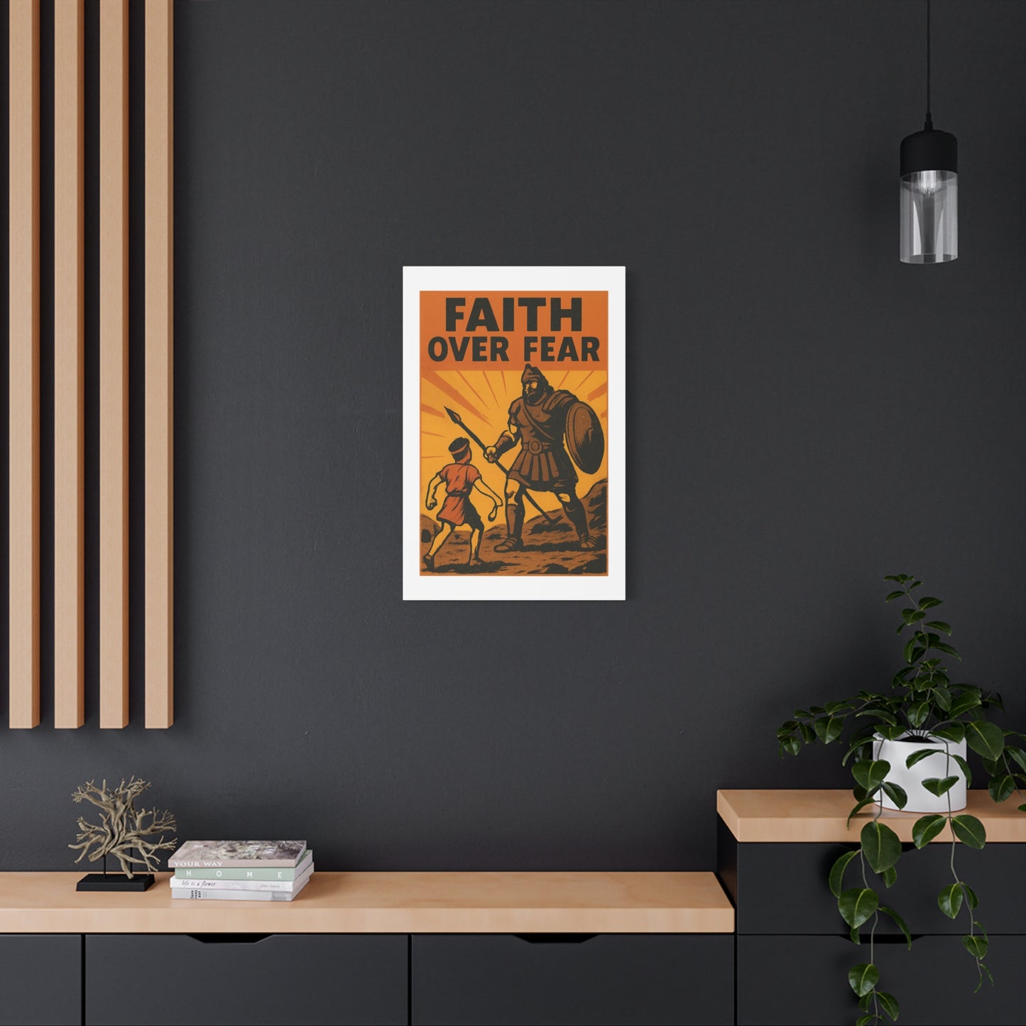 David and Goliath Wall Art | Faith Over Fear Christian Poster.