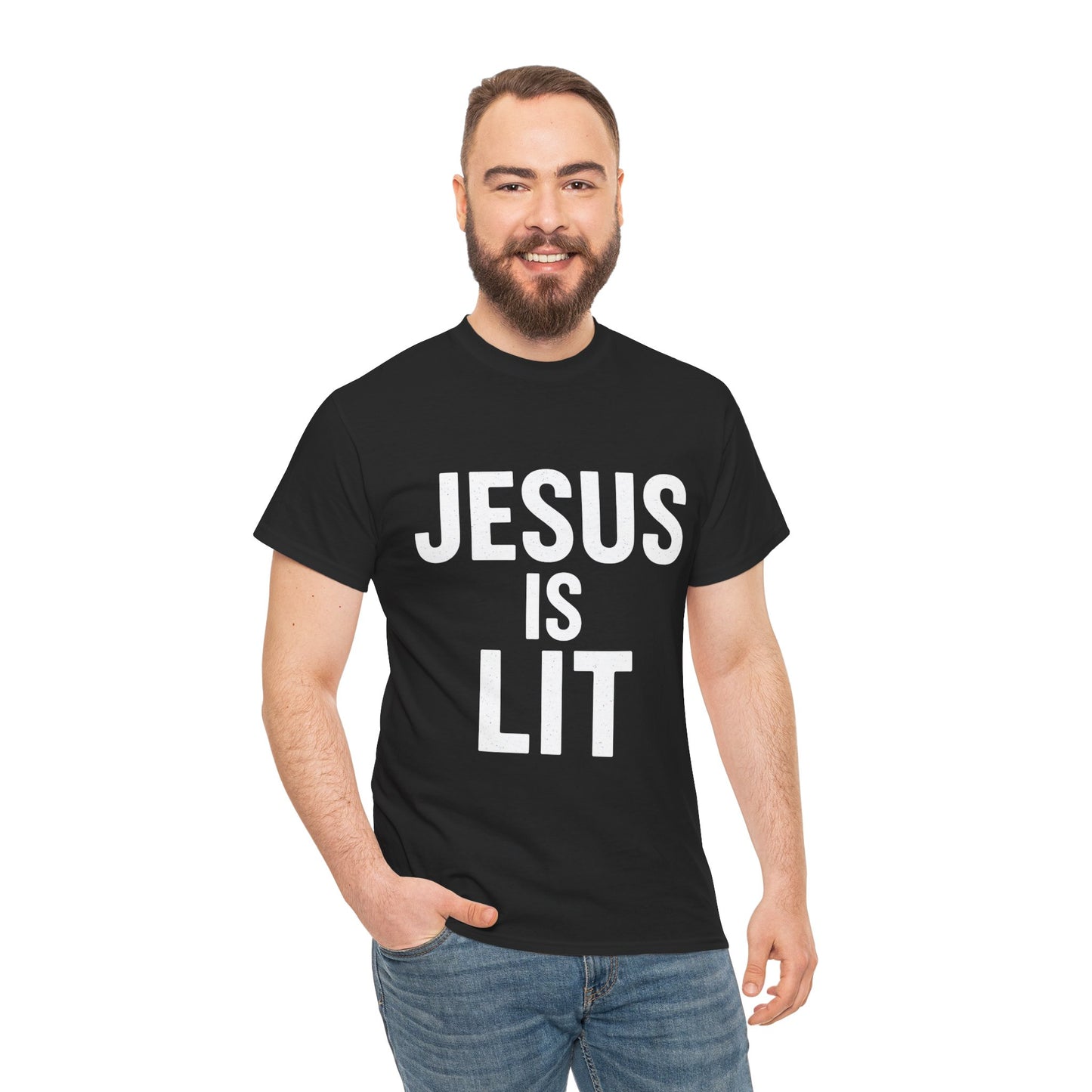Jesus Is Lit Heavy Cotton Tee | Bold Christian Streetwear