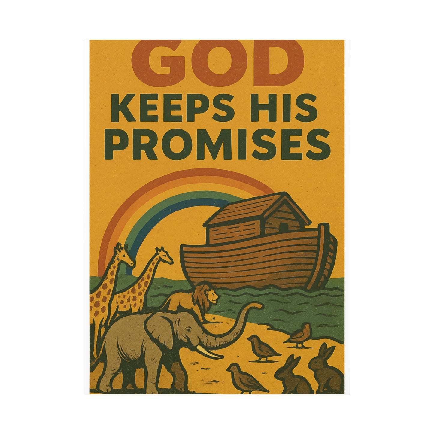 Noah’s Ark Wall Art | God Keeps His Promises Christian Poster – Rainbow Faith Illustration.