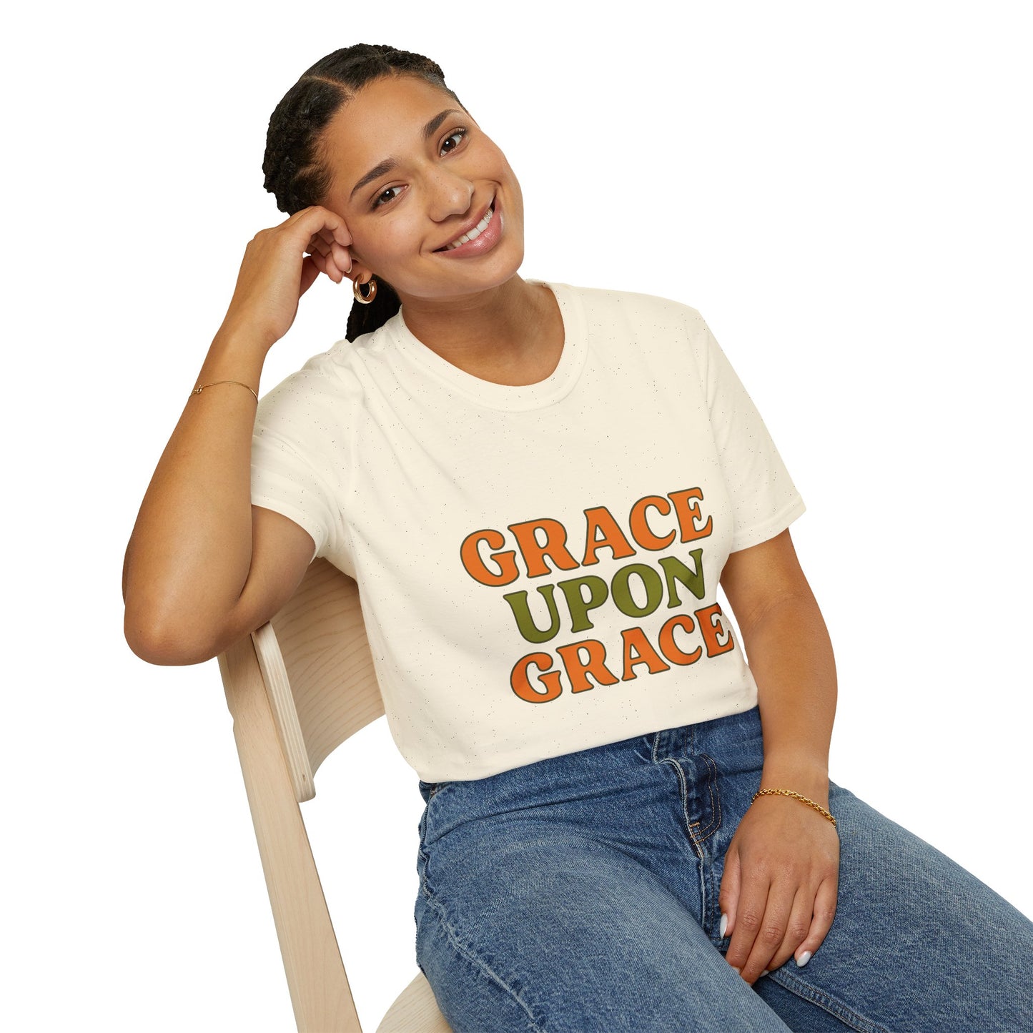 Grace Upon Grace Christian T-Shirt – Softstyle Jesus-Inspired Faith Tee for Women & Men.