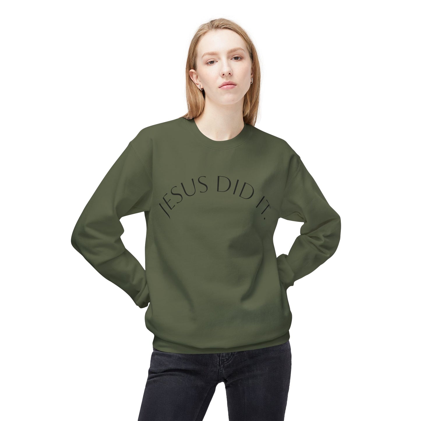 Inspirational Fleece Sweatshirt - Jesus Did It - Cozy, Unisex Crewneck, Perfect for Faith, Holidays, Gifts, Everyday Wear