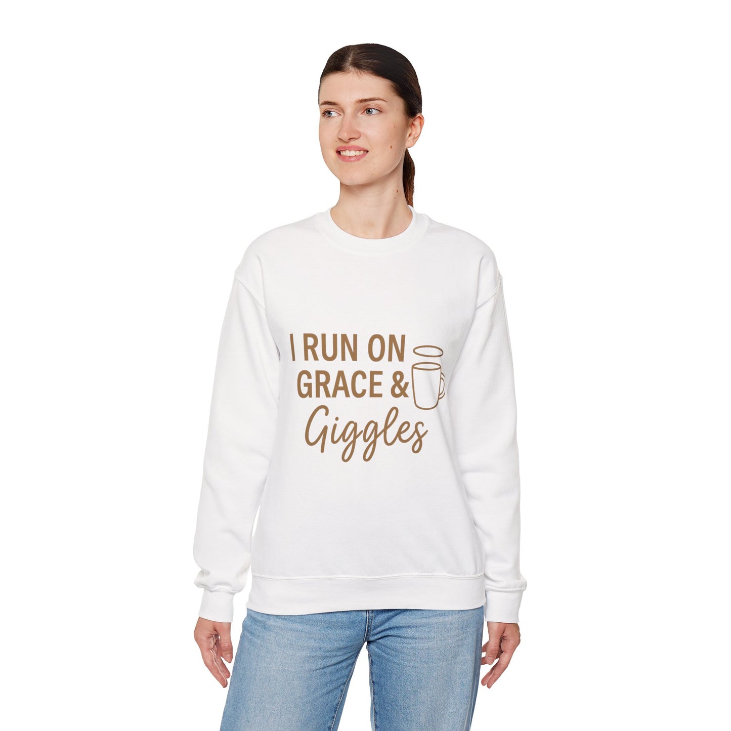 “I Run on Grace and Giggles Unisex Christian Sweatshirt”