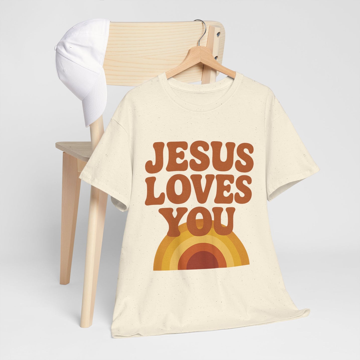 Jesus Loves You Rainbow Unisex Heavy Cotton Tee, Christian T-Shirt, Gift for Believers, Faith Apparel, Casual Wear, Spiritual Top