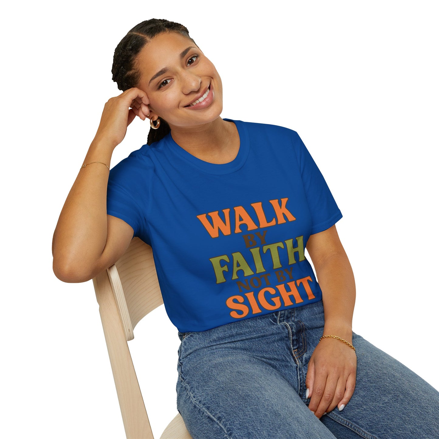 Walk by Faith Not by Sight Christian T-Shirt – Inspirational Bible Verse Tee for Women & Men.