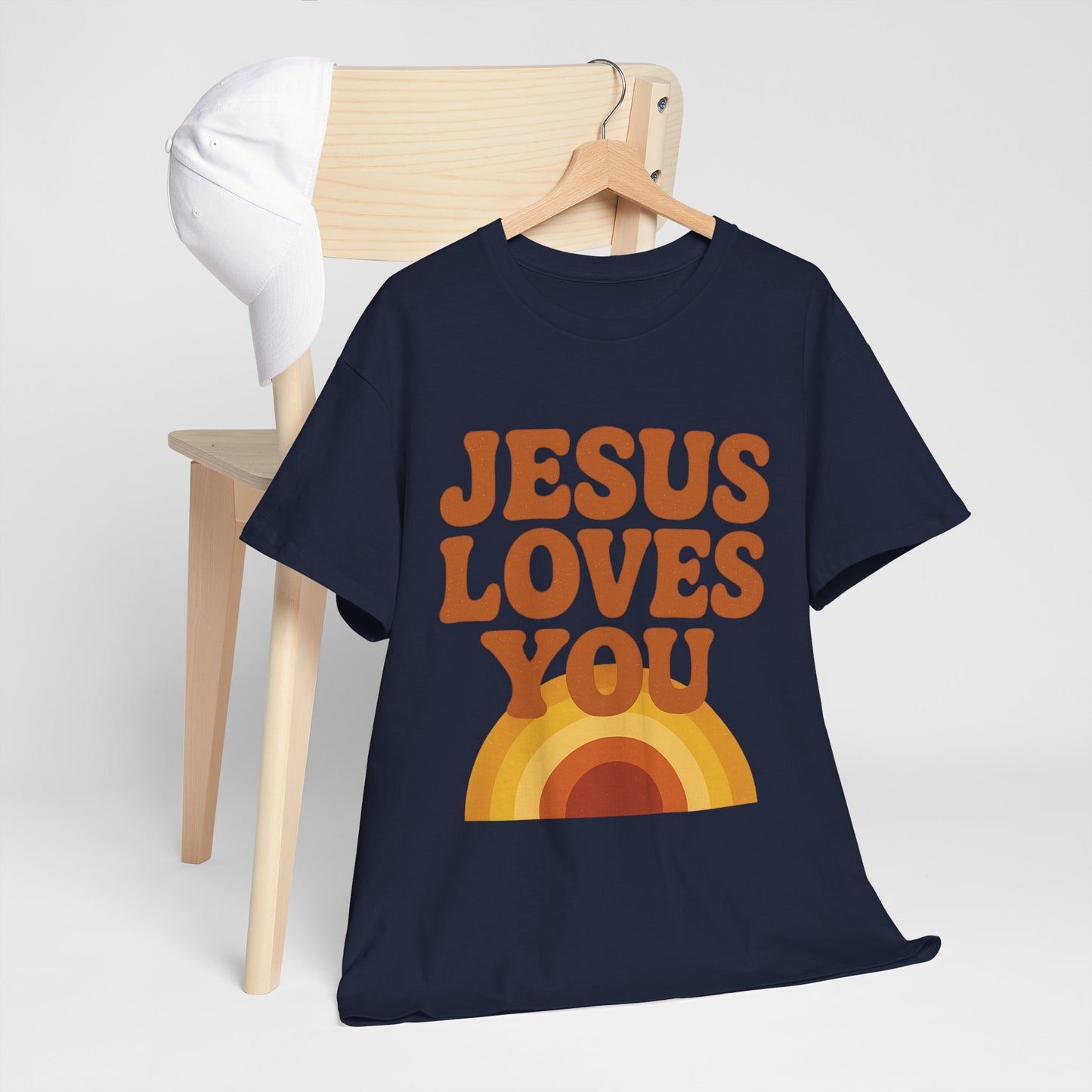 Jesus Loves You Rainbow Unisex Heavy Cotton Tee, Christian T-Shirt, Gift for Believers, Faith Apparel, Casual Wear, Spiritual Top