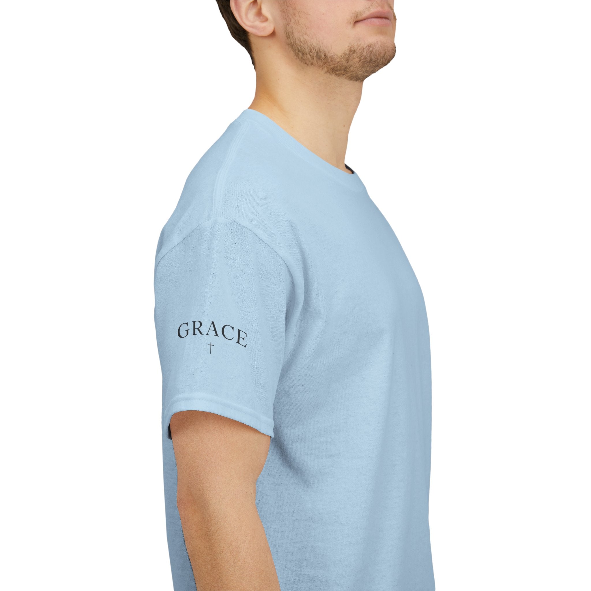 Grace Cross Sleeve Unisex Heavy Cotton T-Shirt | Christian Faith Apparel | Religious Graphic Tee