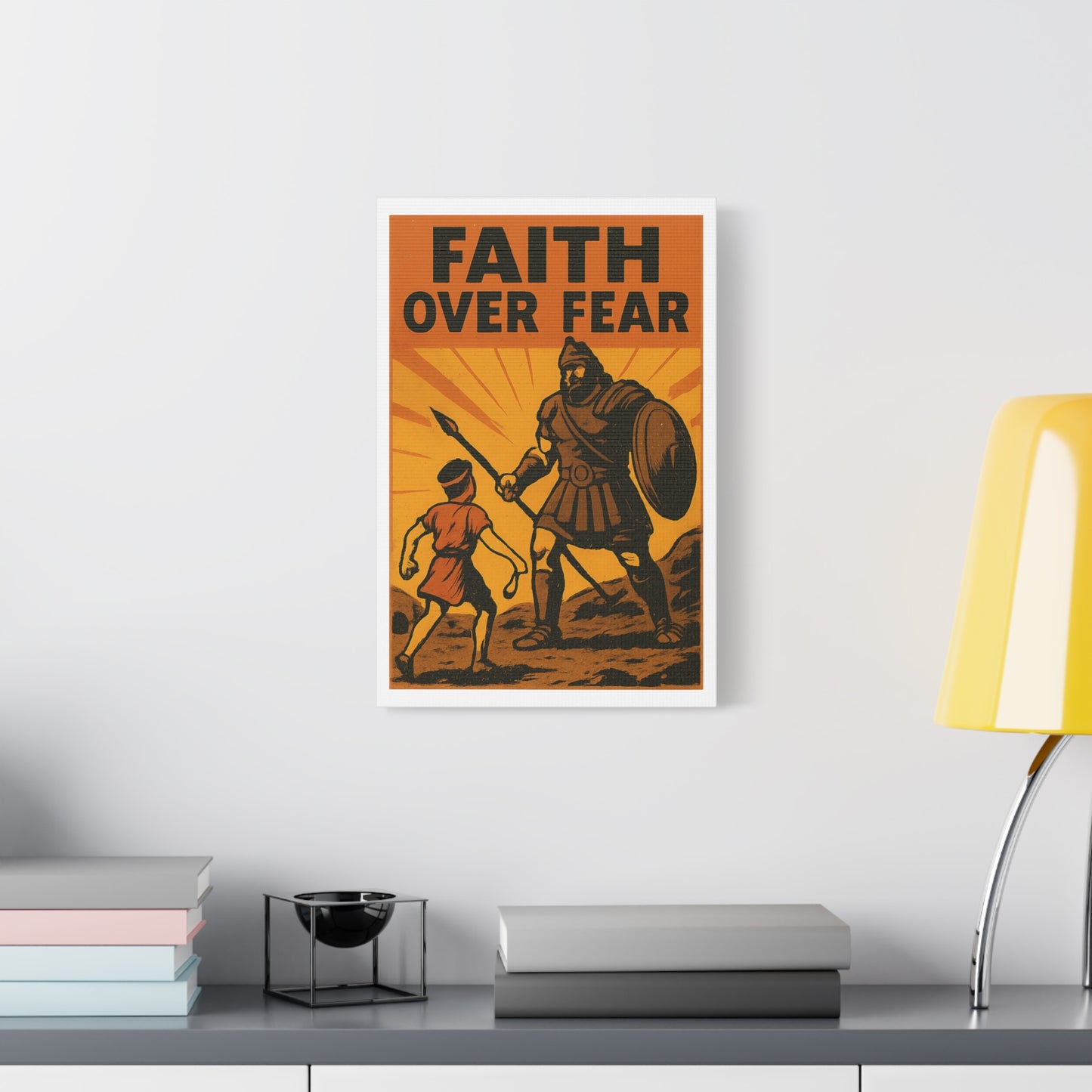 David and Goliath Wall Art | Faith Over Fear Christian Poster.