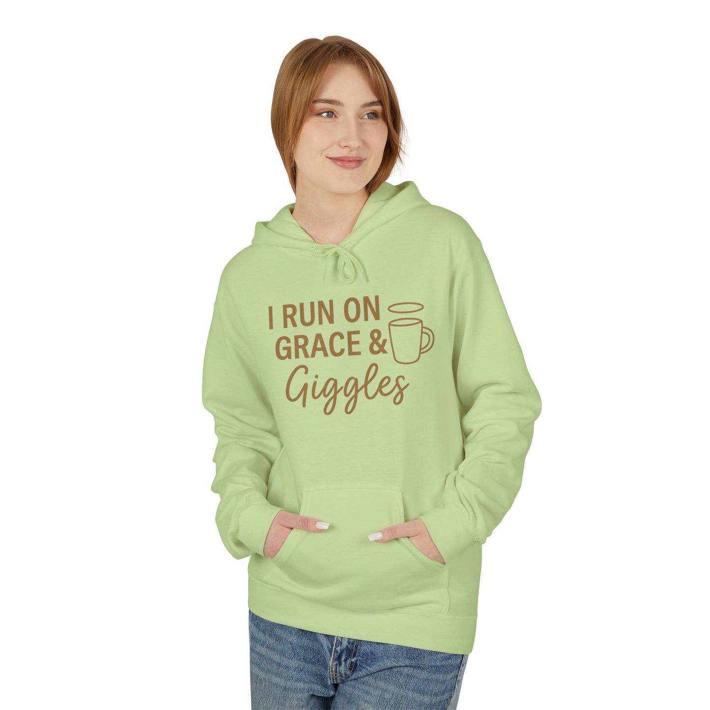 I Run on Grace and Giggles Hoodie – Funny Christian Sweatshirt for Joyful Believers.