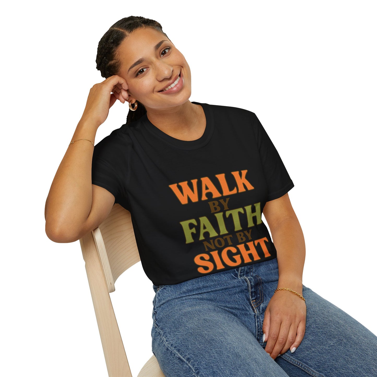 Walk by Faith Not by Sight Christian T-Shirt – Inspirational Bible Verse Tee for Women & Men.