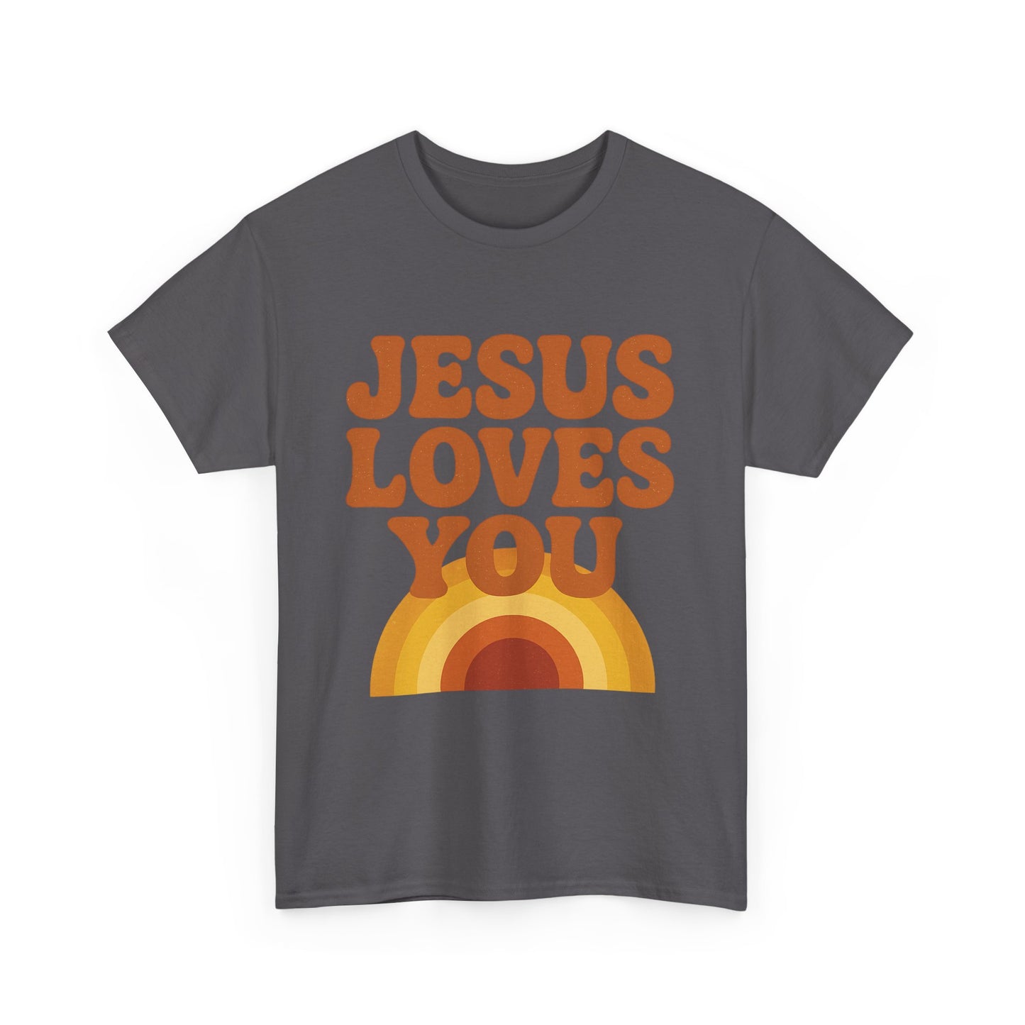 Jesus Loves You Rainbow Unisex Heavy Cotton Tee, Christian T-Shirt, Gift for Believers, Faith Apparel, Casual Wear, Spiritual Top