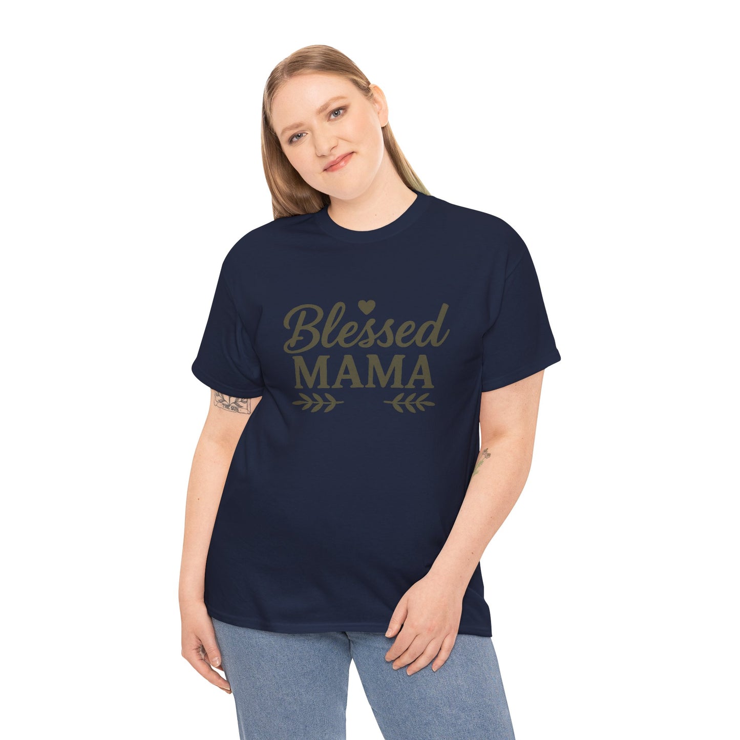 Blessed Mama Heavy Cotton Tee – Christian Faith Shirt for Moms | Soft & Stylish Everyday Wear