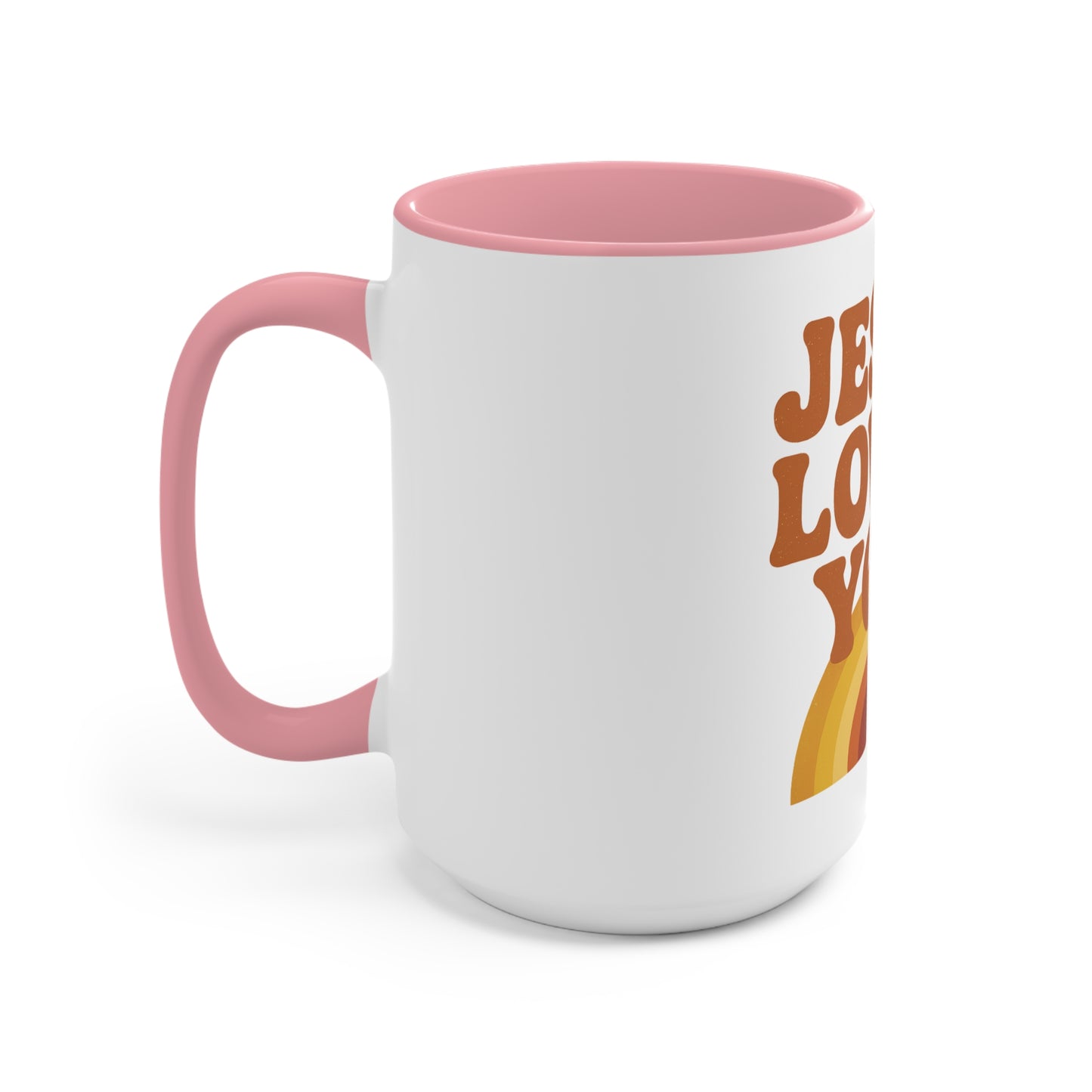 Retro Jesus Loves You Mug - Inspirational Coffee Cup, Gift for Friends, Faith-Based Decor, Christian Gifts, Pastel Pink Accent