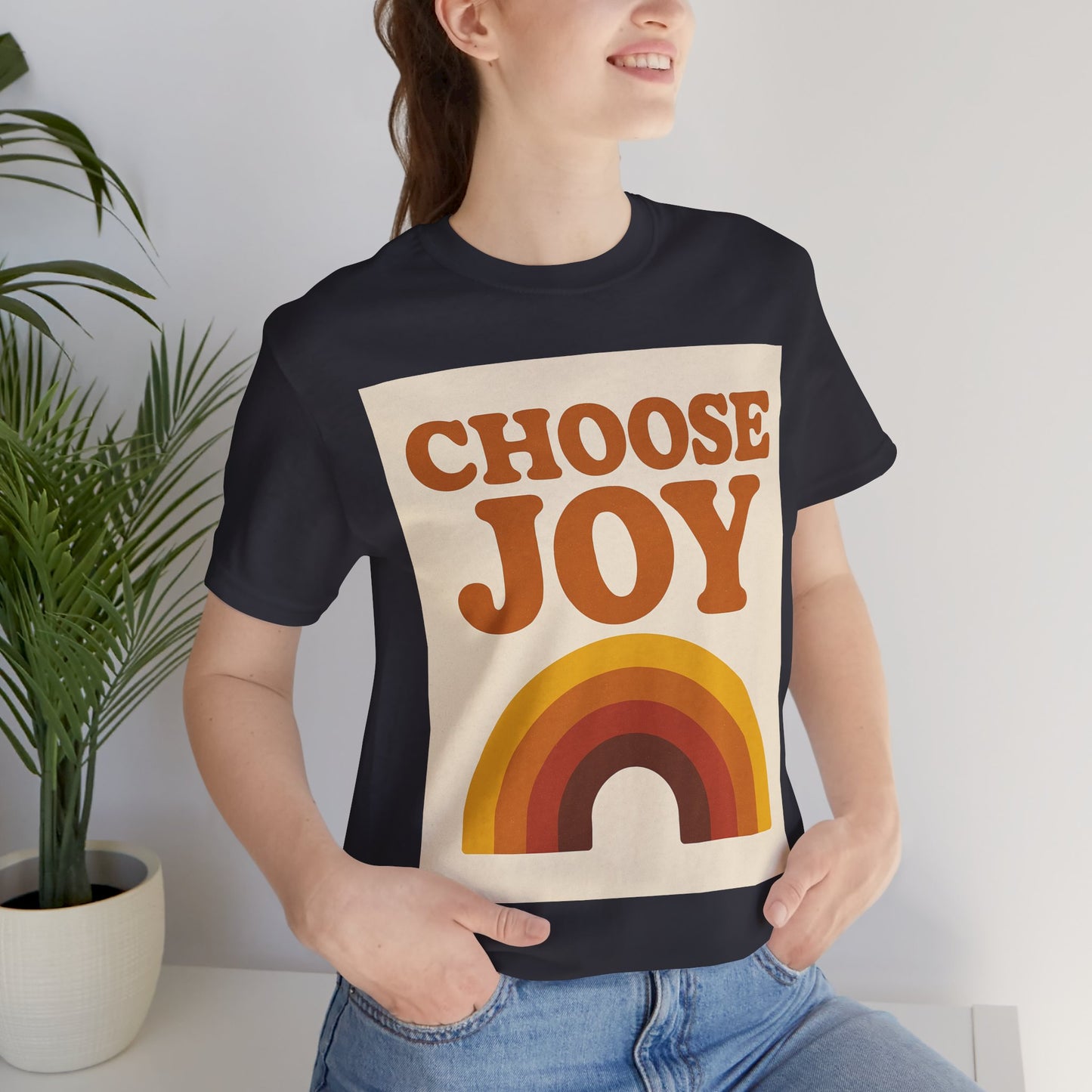 Retro Rainbow Choose Joy Tee, Unisex T-Shirt, Positive Vibes Shirt, Gift for Her, Summer Clothing, Joyful Apparel