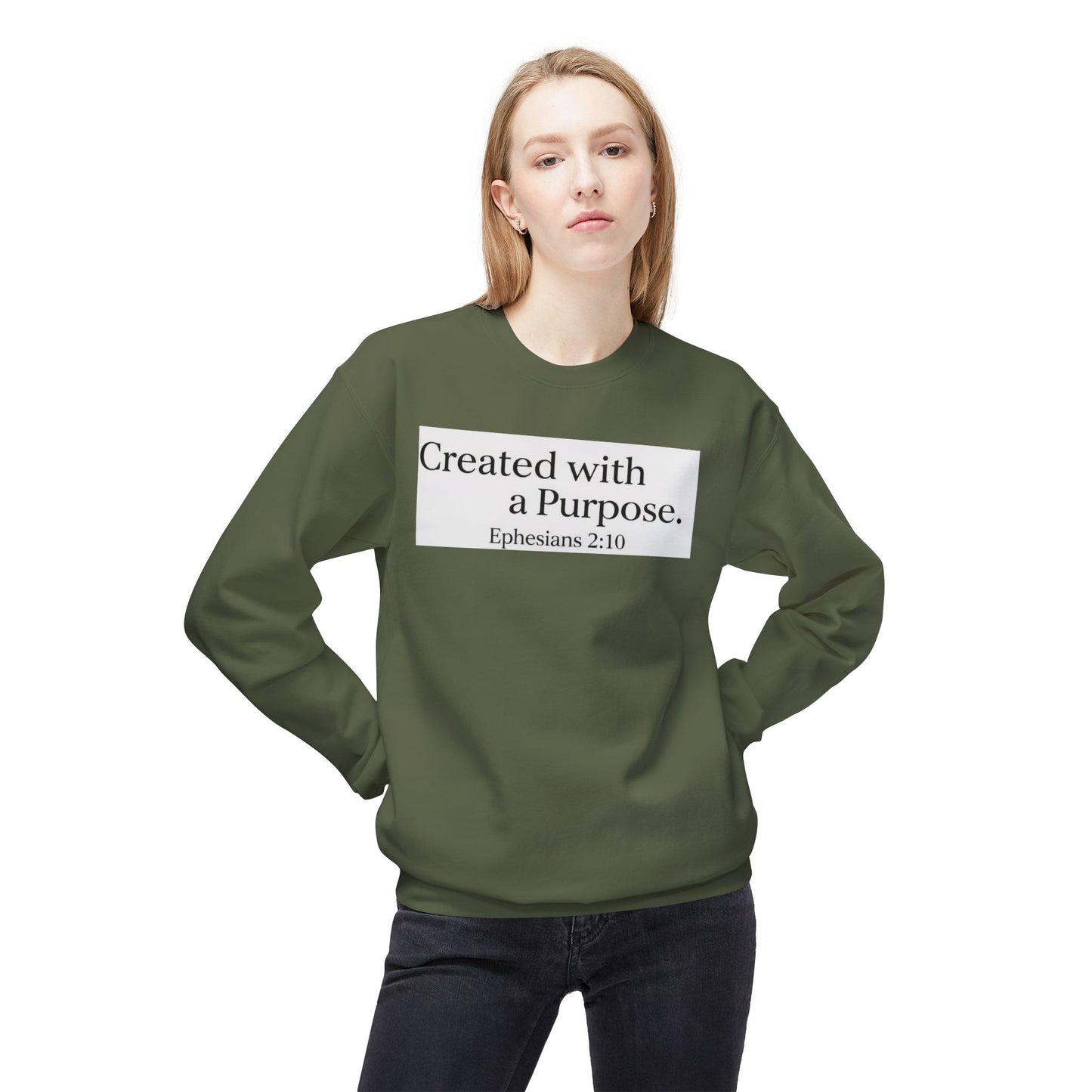 Unisex Inspirational Sweatshirt - Created with a Purpose, Ephesians 2:10, Cozy Gift for Faith Lovers, Casual Wear, Christian Apparel, [...]