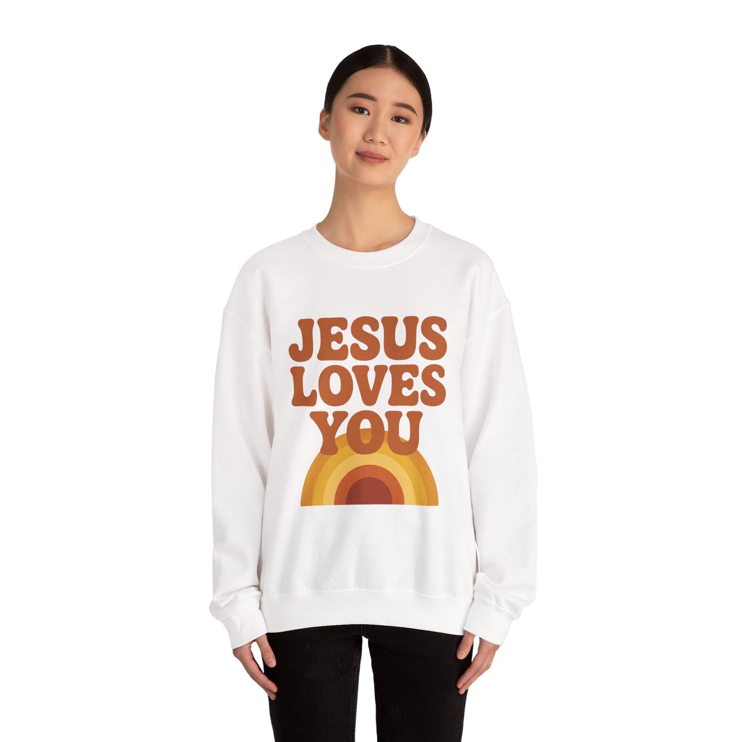 Retro Jesus Loves You Sweatshirt, Cozy Christian Apparel, Unisex Crewneck, Faith-Based Gift, Perfect for Church Events, Casual Wear