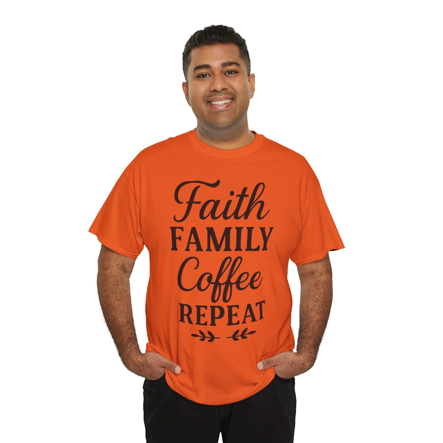 Faith Family Coffee Repeat Unisex Heavy Cotton Tee – Christian Lifestyle Shirt for Everyday Inspiration