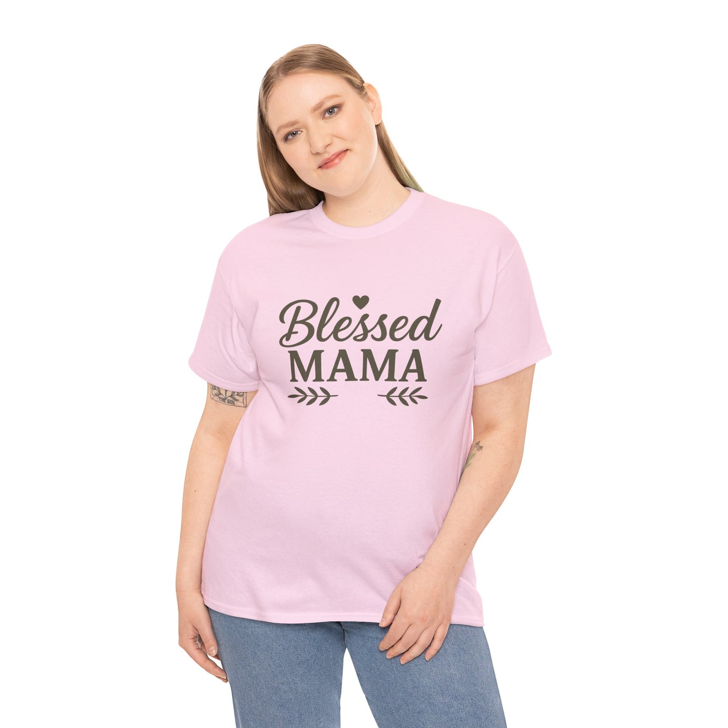 Blessed Mama Heavy Cotton Tee – Christian Faith Shirt for Moms | Soft & Stylish Everyday Wear