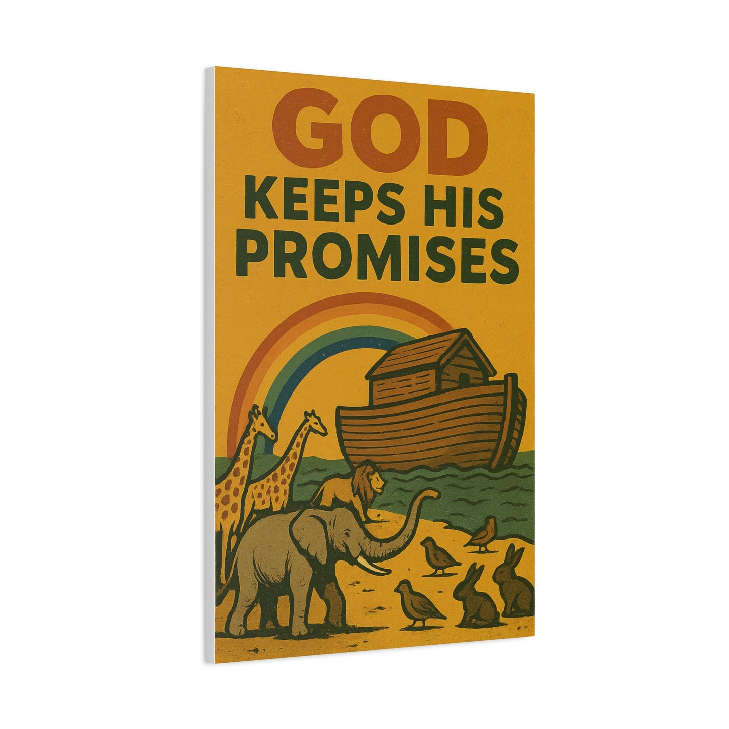 Noah’s Ark Wall Art | God Keeps His Promises Christian Poster – Rainbow Faith Illustration.