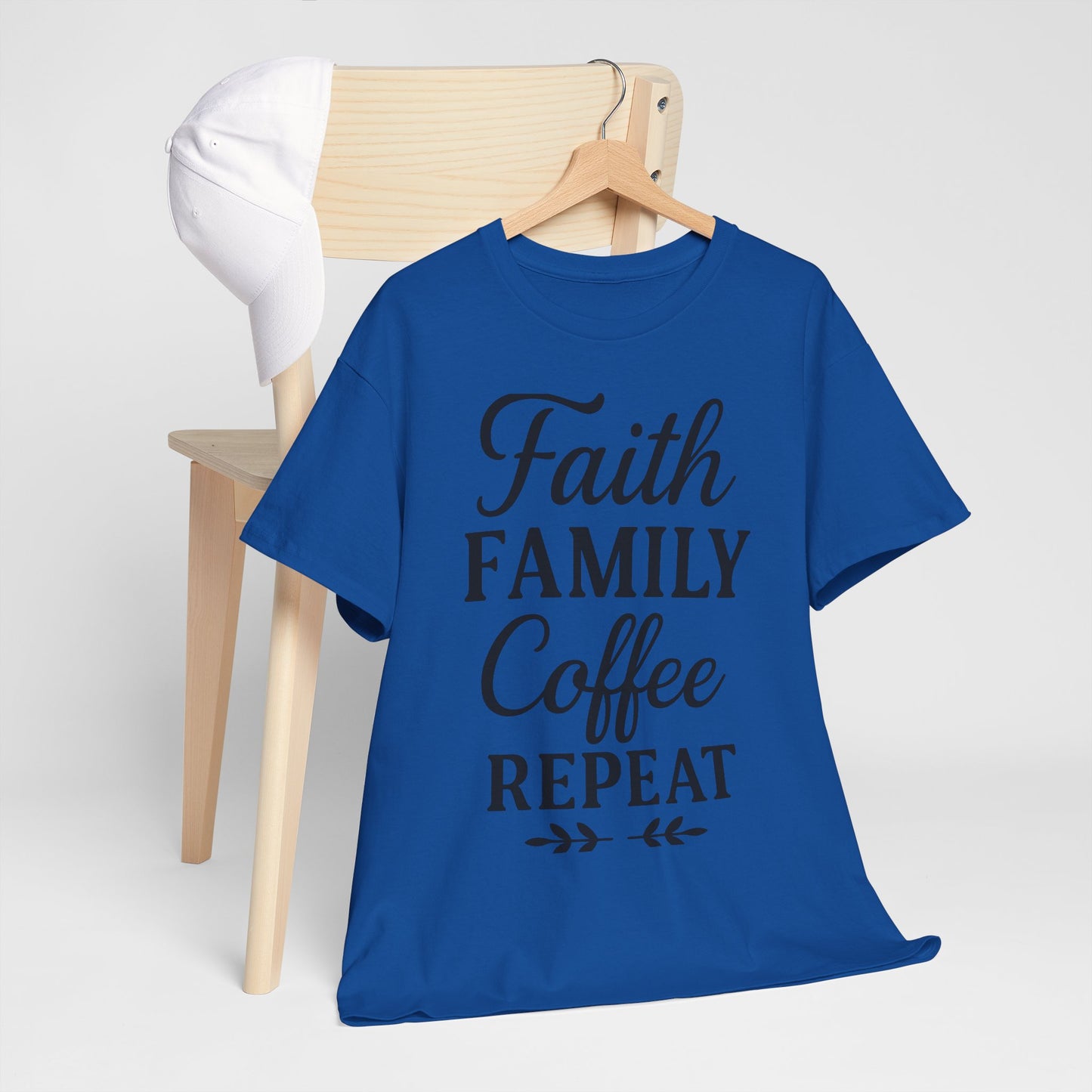 Faith Family Coffee Repeat Unisex Heavy Cotton Tee – Christian Lifestyle Shirt for Everyday Inspiration