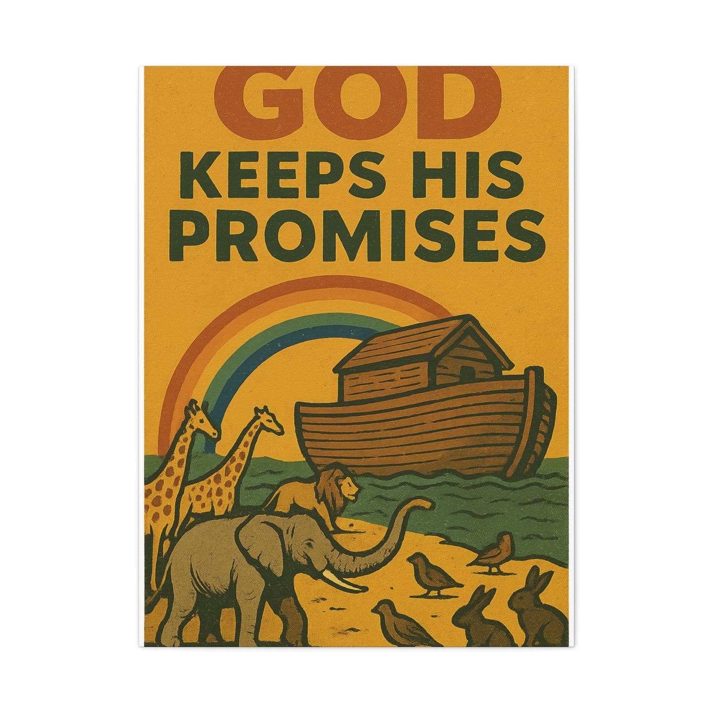 Noah’s Ark Wall Art | God Keeps His Promises Christian Poster – Rainbow Faith Illustration.