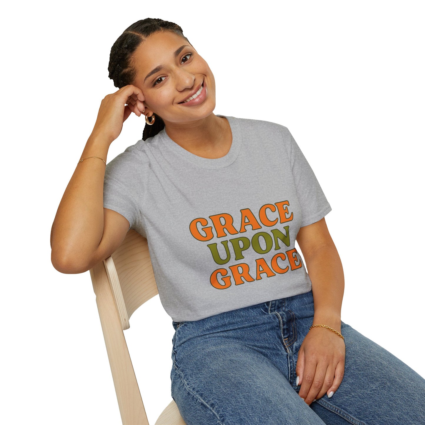Grace Upon Grace Christian T-Shirt – Softstyle Jesus-Inspired Faith Tee for Women & Men.