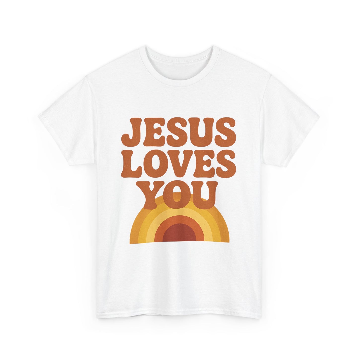 Jesus Loves You Rainbow Unisex Heavy Cotton Tee, Christian T-Shirt, Gift for Believers, Faith Apparel, Casual Wear, Spiritual Top