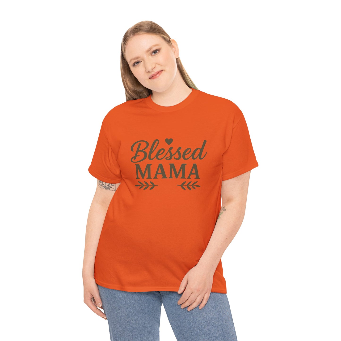 Blessed Mama Heavy Cotton Tee – Christian Faith Shirt for Moms | Soft & Stylish Everyday Wear