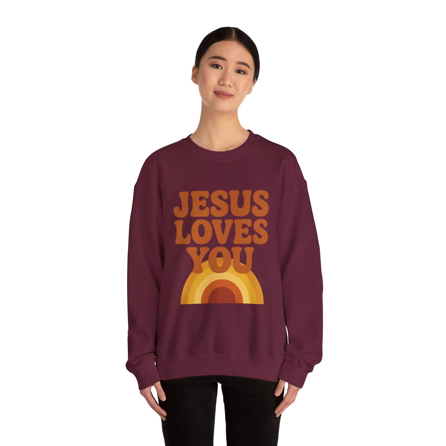 Retro Jesus Loves You Sweatshirt, Cozy Christian Apparel, Unisex Crewneck, Faith-Based Gift, Perfect for Church Events, Casual Wear