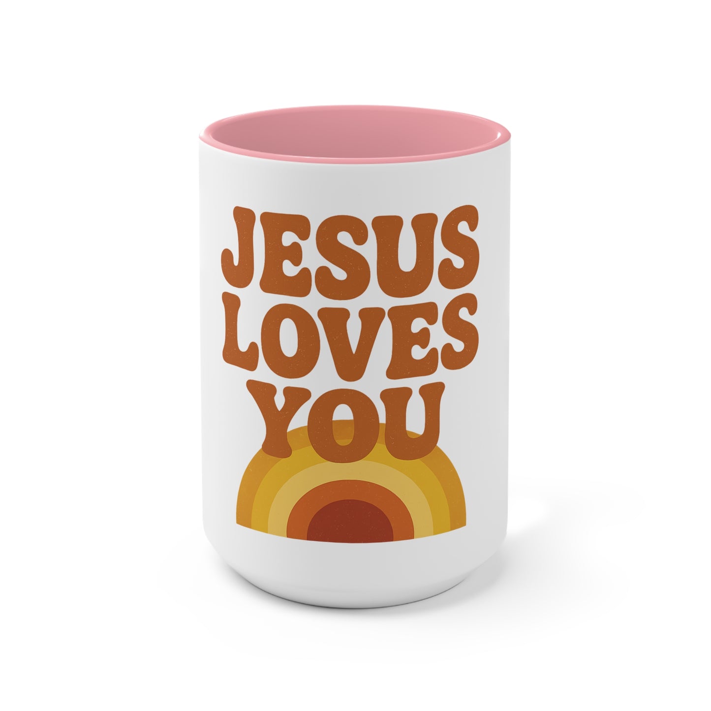 Retro Jesus Loves You Mug - Inspirational Coffee Cup, Gift for Friends, Faith-Based Decor, Christian Gifts, Pastel Pink Accent