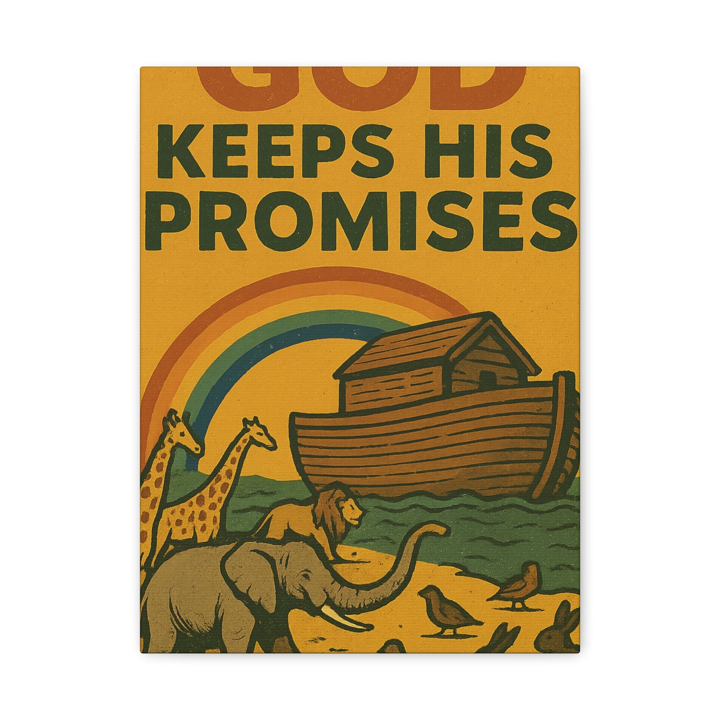 Noah’s Ark Wall Art | God Keeps His Promises Christian Poster – Rainbow Faith Illustration.