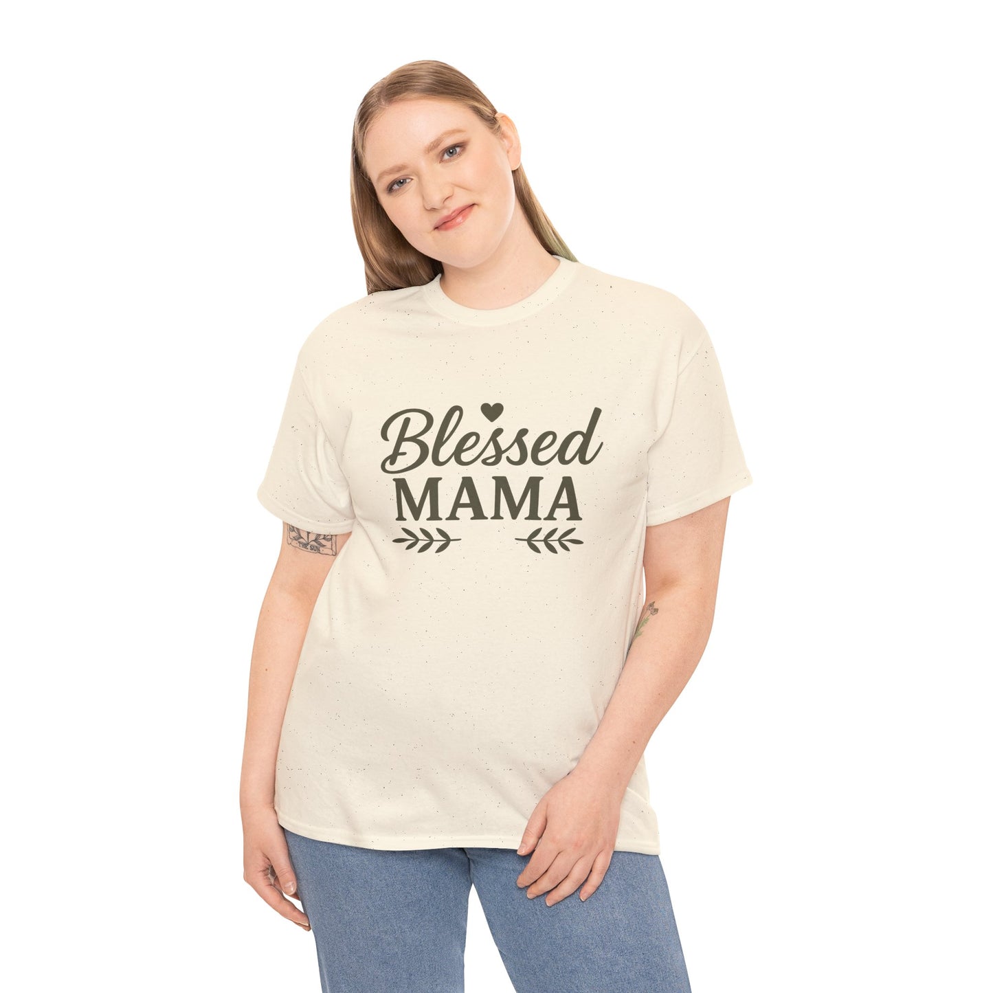 Blessed Mama Heavy Cotton Tee – Christian Faith Shirt for Moms | Soft & Stylish Everyday Wear