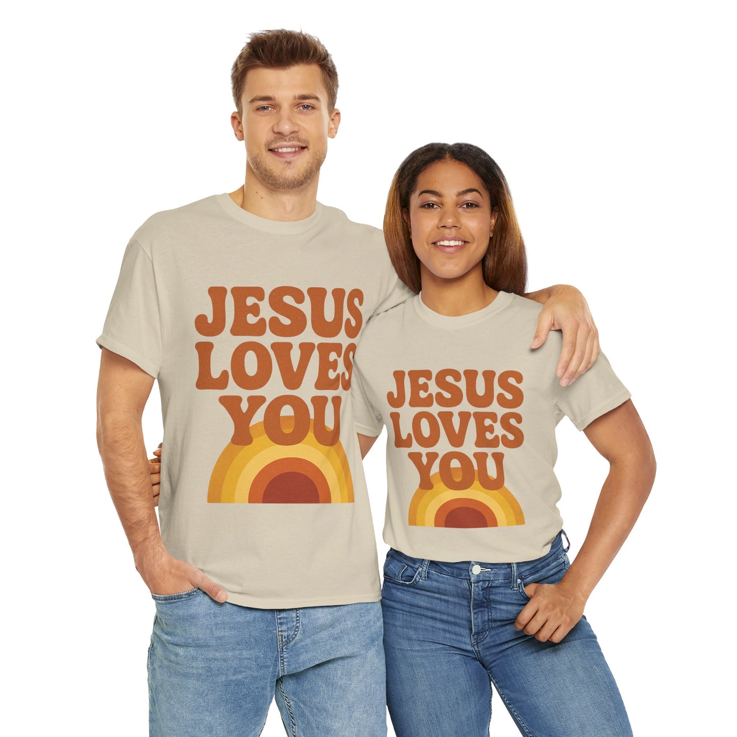 Jesus Loves You Rainbow Unisex Heavy Cotton Tee, Christian T-Shirt, Gift for Believers, Faith Apparel, Casual Wear, Spiritual Top