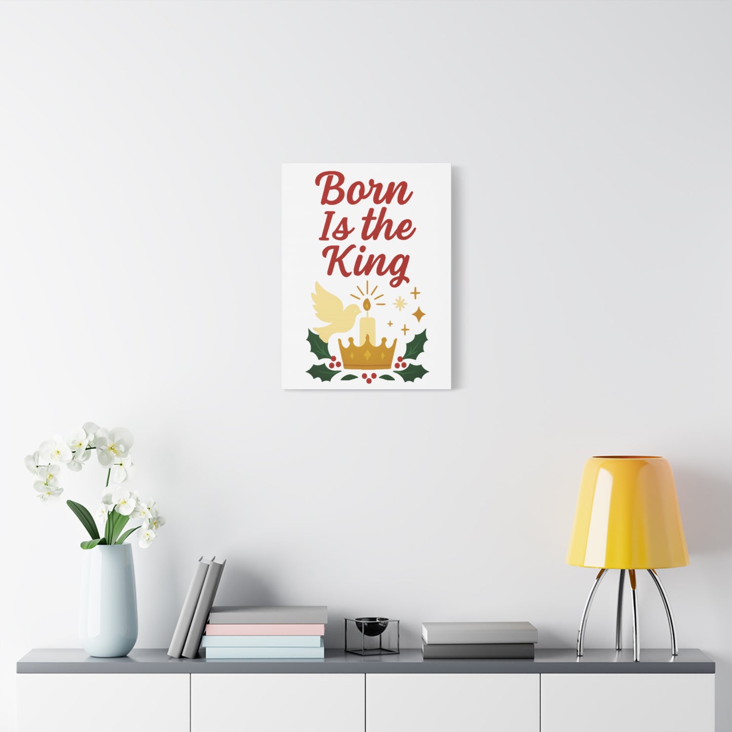 Born Is the King – Christian Christmas Canvas Wall Art for Holiday Decor.