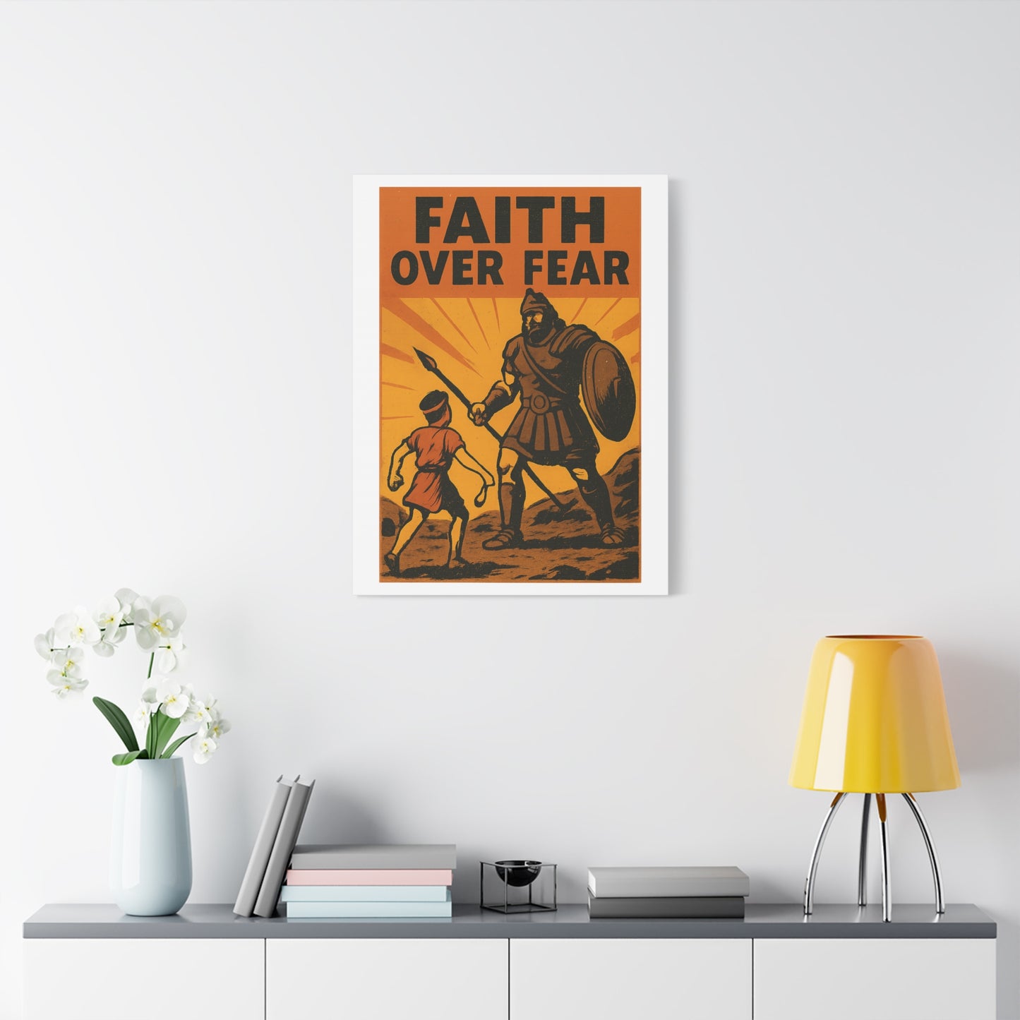 David and Goliath Wall Art | Faith Over Fear Christian Poster.